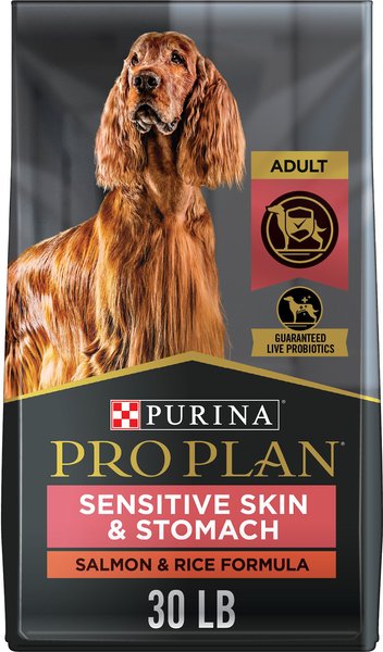 PURINA PRO PLAN Adult Sensitive Skin & Stomach Salmon & Rice Formula Dry Dog Food, 30-lb bag - Chewy.com