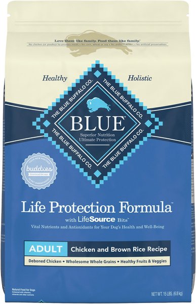 BLUE BUFFALO Life Protection Formula Adult Chicken & Brown Rice Recipe Dry Dog Food, 15-lb bag - Chewy.com