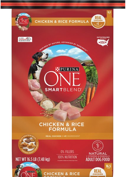 PURINA ONE Natural SmartBlend Chicken & Rice Formula Dry Dog Food, 16.5-lb bag - Chewy.com