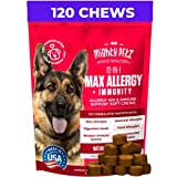 Mighty Petz MAX Dog Allergy Relief - Itch Free Skin - Immune Supplement with Omega 3 Fish Oil + Probiotics + Colostrum. Skin & Coat Health + Digestion.120 Dog Allergy Chews for Pets