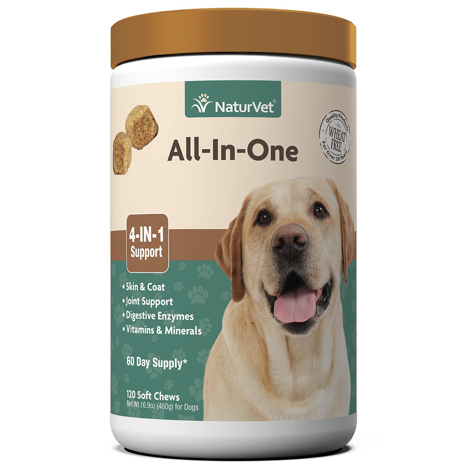 Amazon.com : NaturVet All-in-One Dog Supplement - for Joint Support, Digestion, Skin, Coat Care – Dog Vitamins, Minerals, Omega-3, 6, 9 – Wheat-Free Supplements for Dogs–120 Soft Chews : Pet Supplies