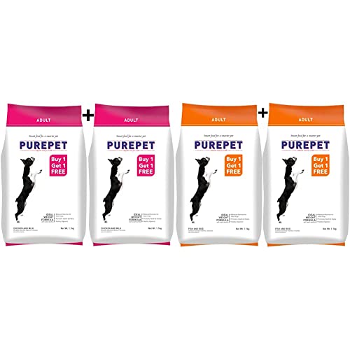 Purepet Dog Dry Food Combo of Chicken and Milk, 2.2 kg & Fish and Rice, 2.2 kg (Buy 1 Get 1 Free)