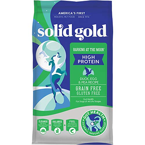 Solid Gold Grain Free Dry Dog Food for Adult & Senior Dogs - Made with Real Duck, Egg, and Pea - Barking at The Moon High Protein Dog Food for High Energy, Sensitive Stomach and Immune Support