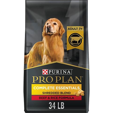 Purina Proplan 7+ Complete Essentials Shredded Blend Beef & Rice Formula High Protein Dog Food
